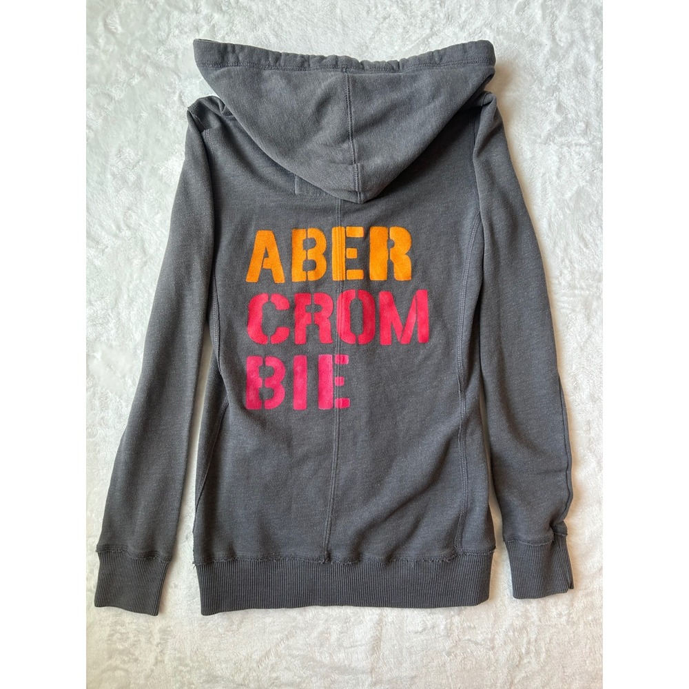 Abercrombie & Fitch Womens Grey Full Zip Graphic Hoodie Sweatshirt XL Logo Back